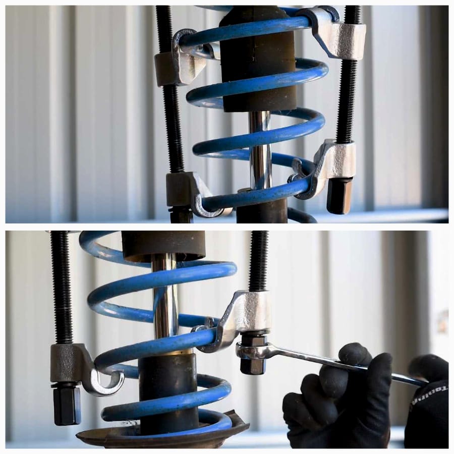 Процесс стягивания пружин с поджатием стяжек купить пружины амортизатора в Украине цена с доставкой