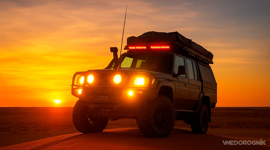 Мощная светодиодная балка на крыше внедорожника