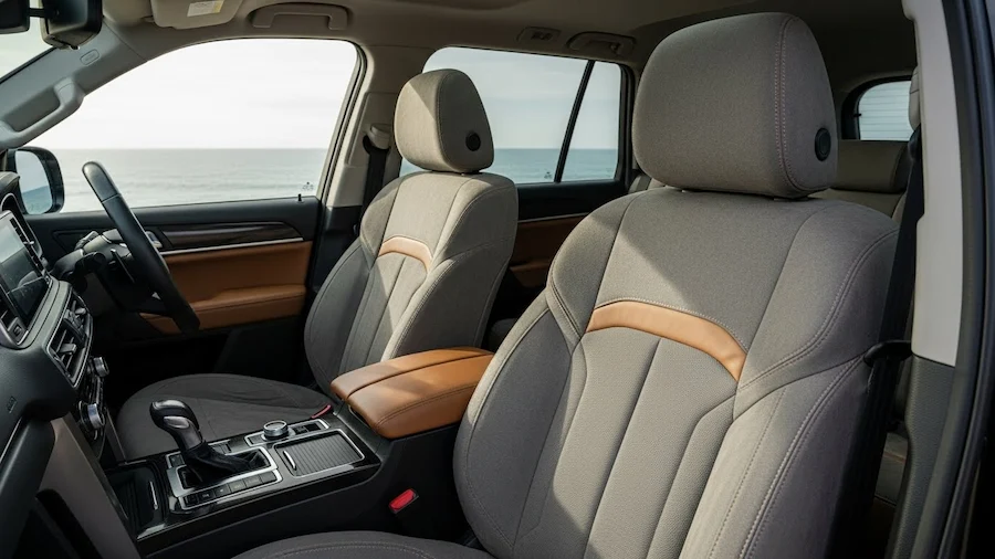 Front seat protectors installed in an off-road SUV interior for long trips