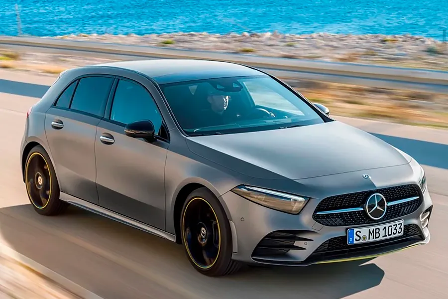Silver Mercedes-Benz A-Class hatchback, with production moving to Hungary.