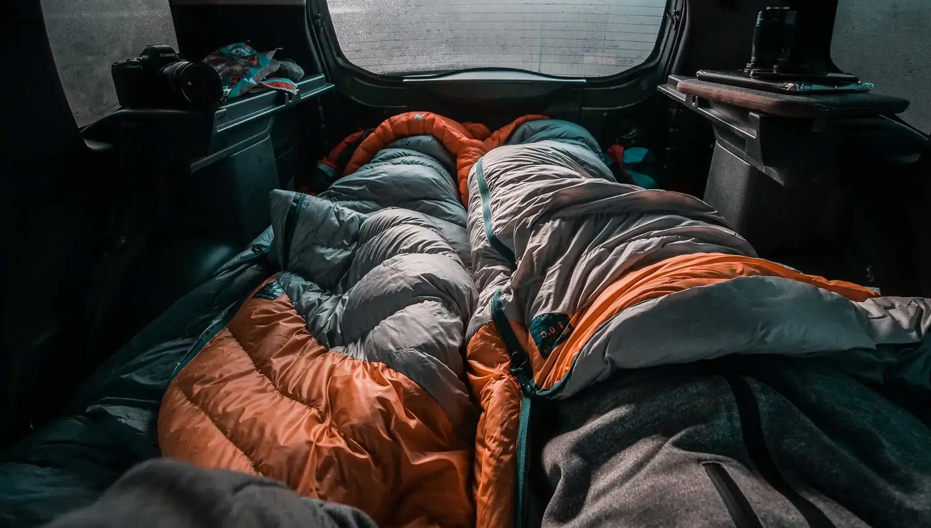 Sleeping area inside a car Sleeping area inside a car