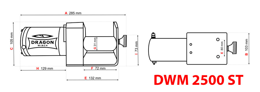 Схема та габаритні характеристики лебідки Лебідки Dragon Winch 2500 ST купити в Україні по хорошій ціні