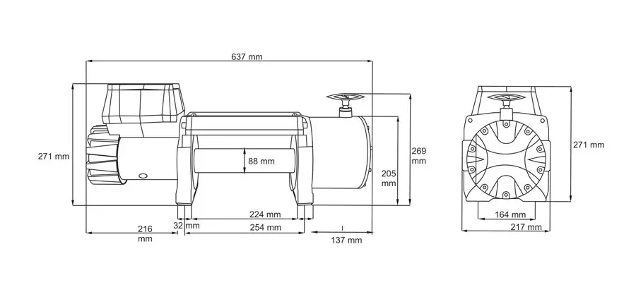 Размеры лебедки DWT 22000 HD, мм