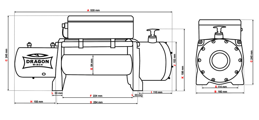 Схема и размеры лебедки DWM 12000 HD Synthetic Украина