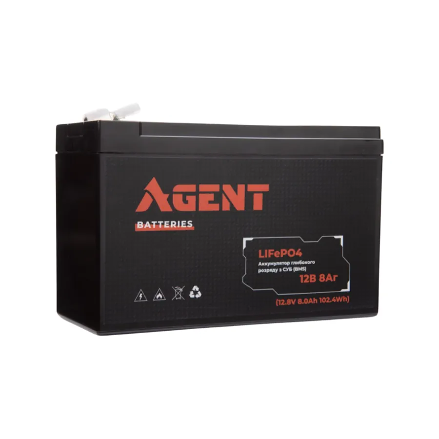 Аккумулятор глубокого разряда LiFePO4 AGENT 12V 8Ah 151*66*94mm IFM12-80E2