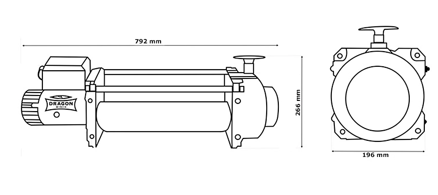 Креслення та габарити лебідки Dragon Winch DWT 16000 HDL